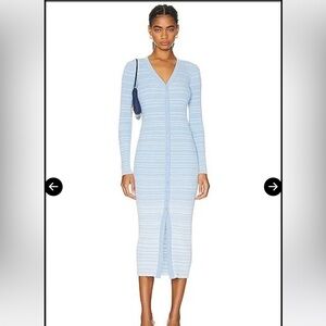 STAUD Blue Ruched Wrap Dress Long Sleeve